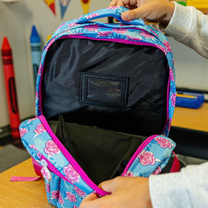 Multi-Color backpack with "Cotton Candy SZN 2" design — back view