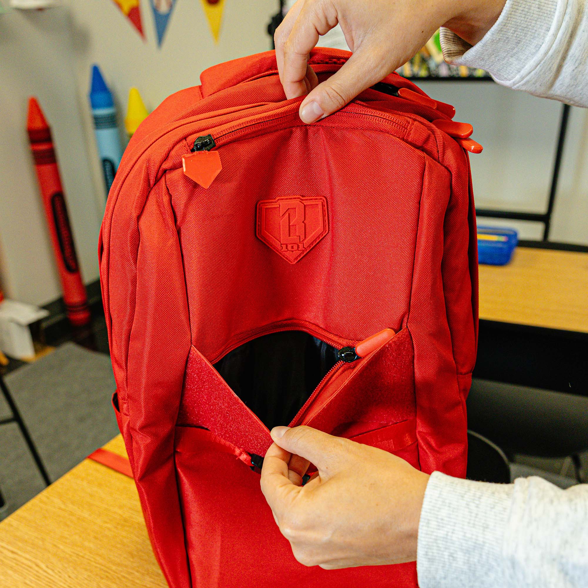 Red SZN 2 backpack — back view