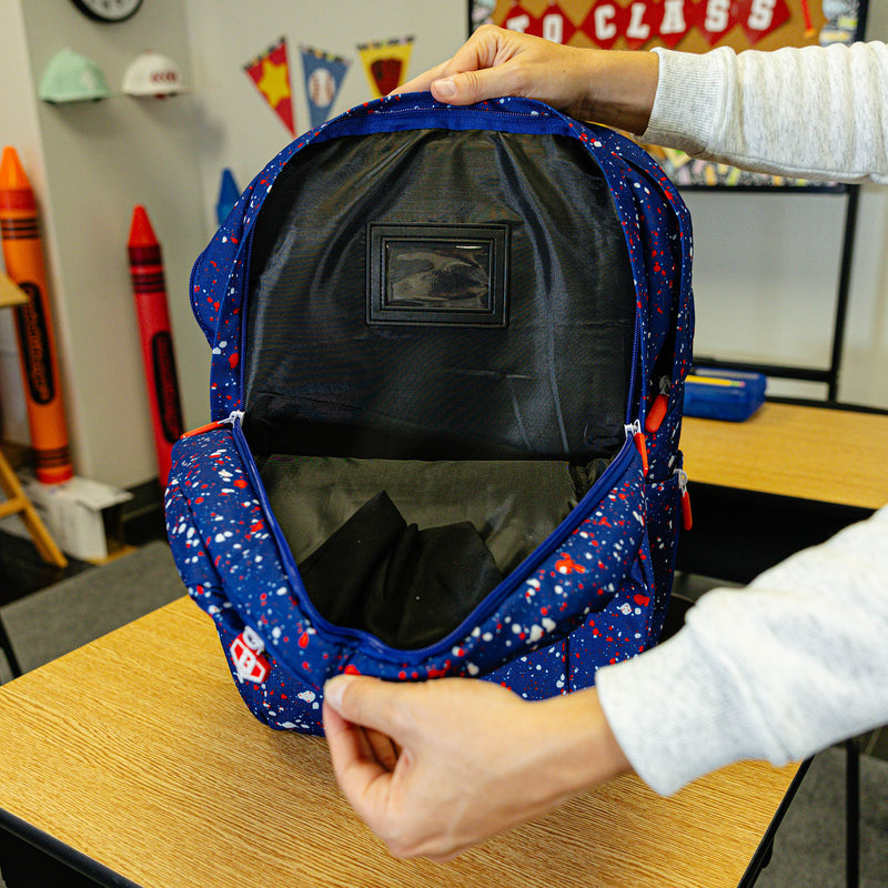 Blue Splatter SZN 2 backpack — back view