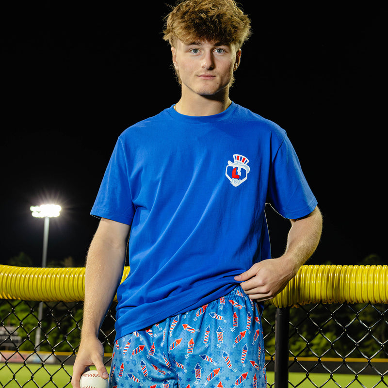 4th of July blue Baseball Lifestyle 101 tee firework outfit
