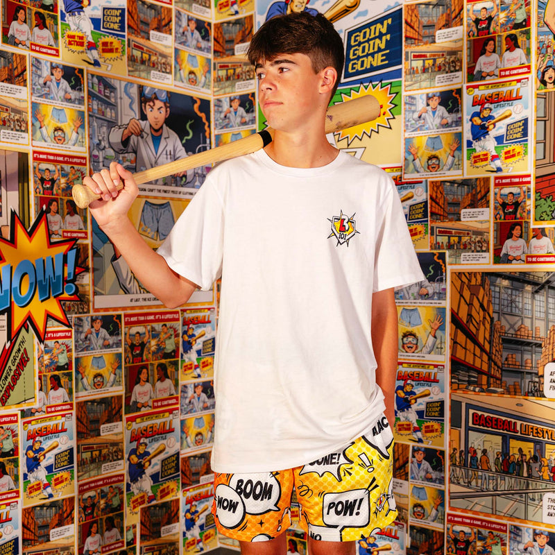 Adult model wearing Home Run Hero shorts
