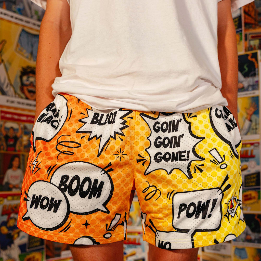 Adult model wearing Home Run Hero shorts