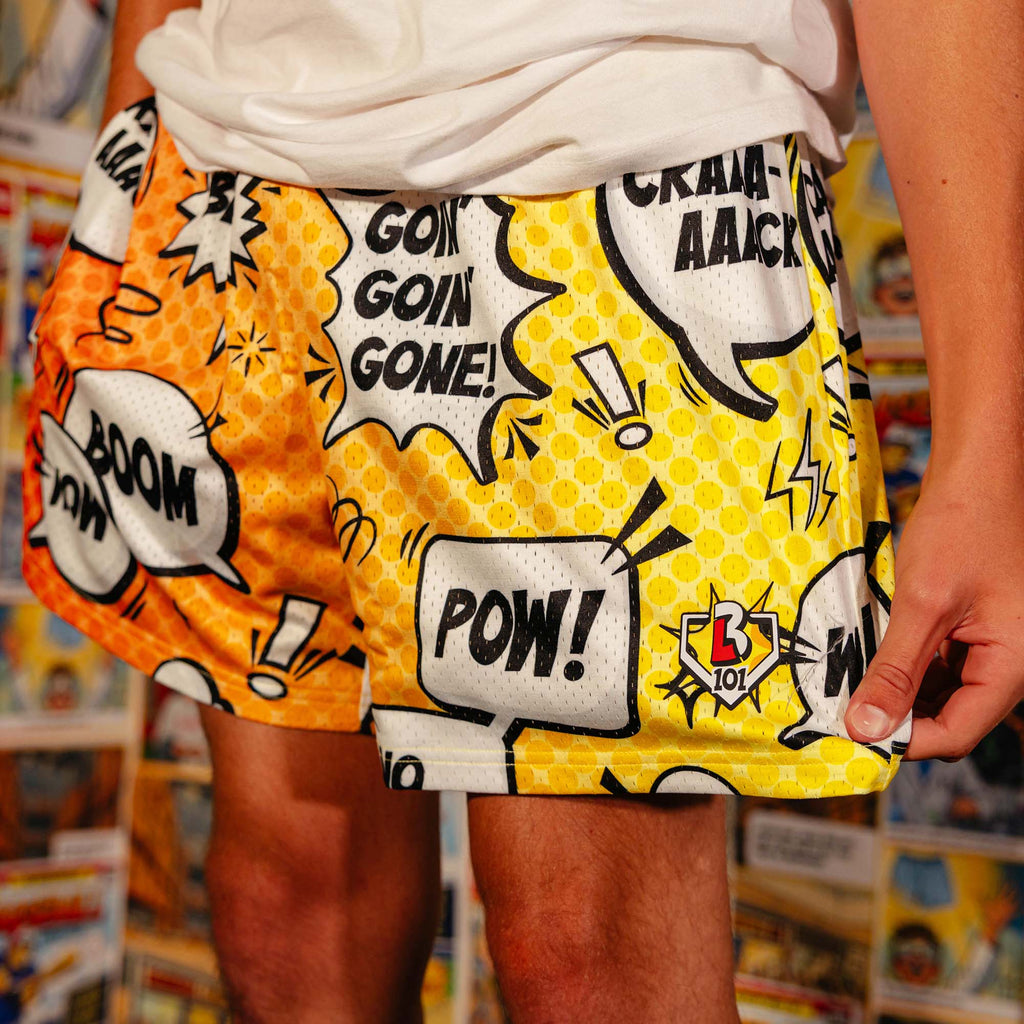 Adult model wearing Home Run Hero shorts