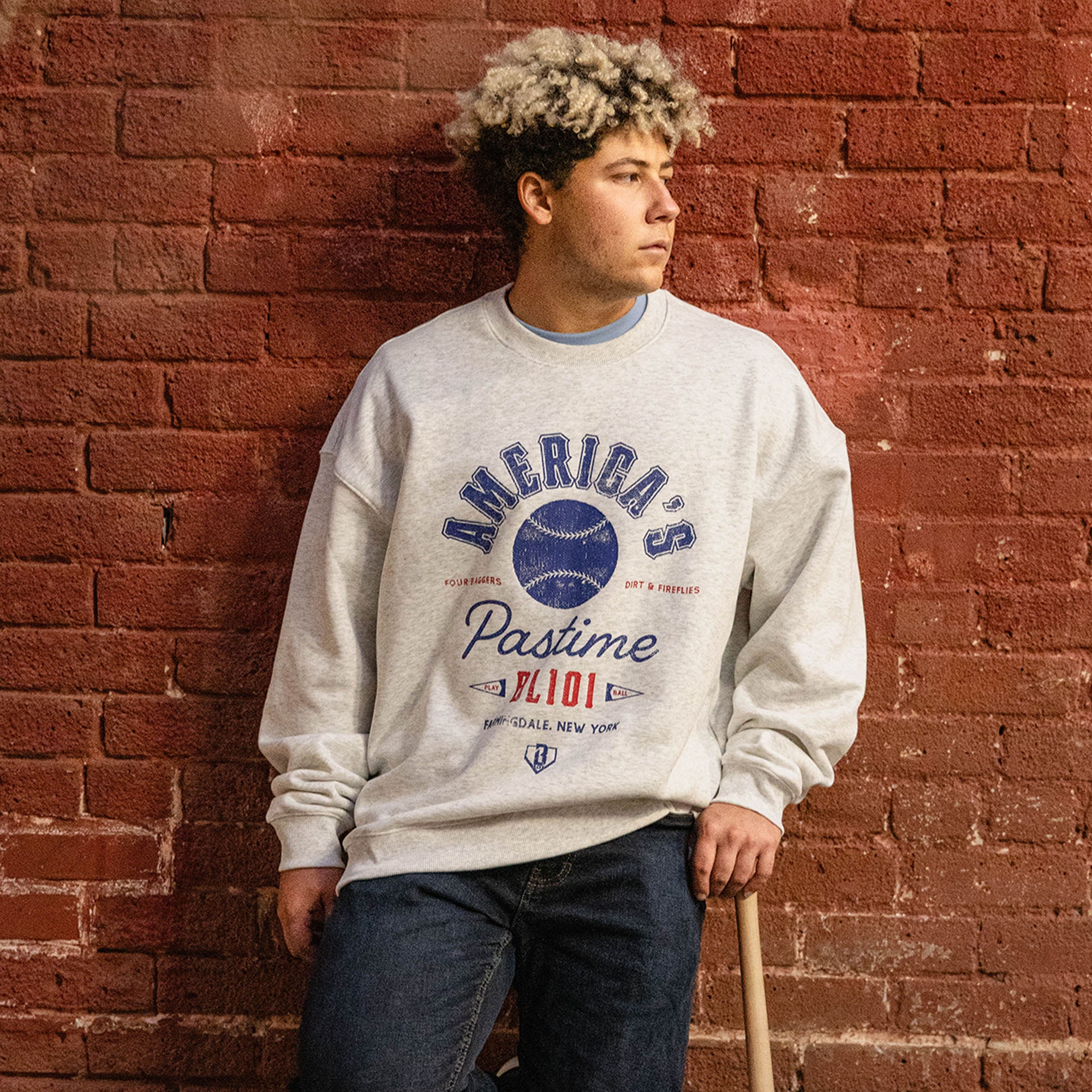 Americas Pastime Crewneck - Heather Gray - Baseball Lifestyle 101