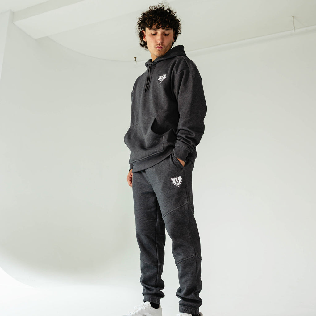 Adult model wearing Gray Baseline joggers