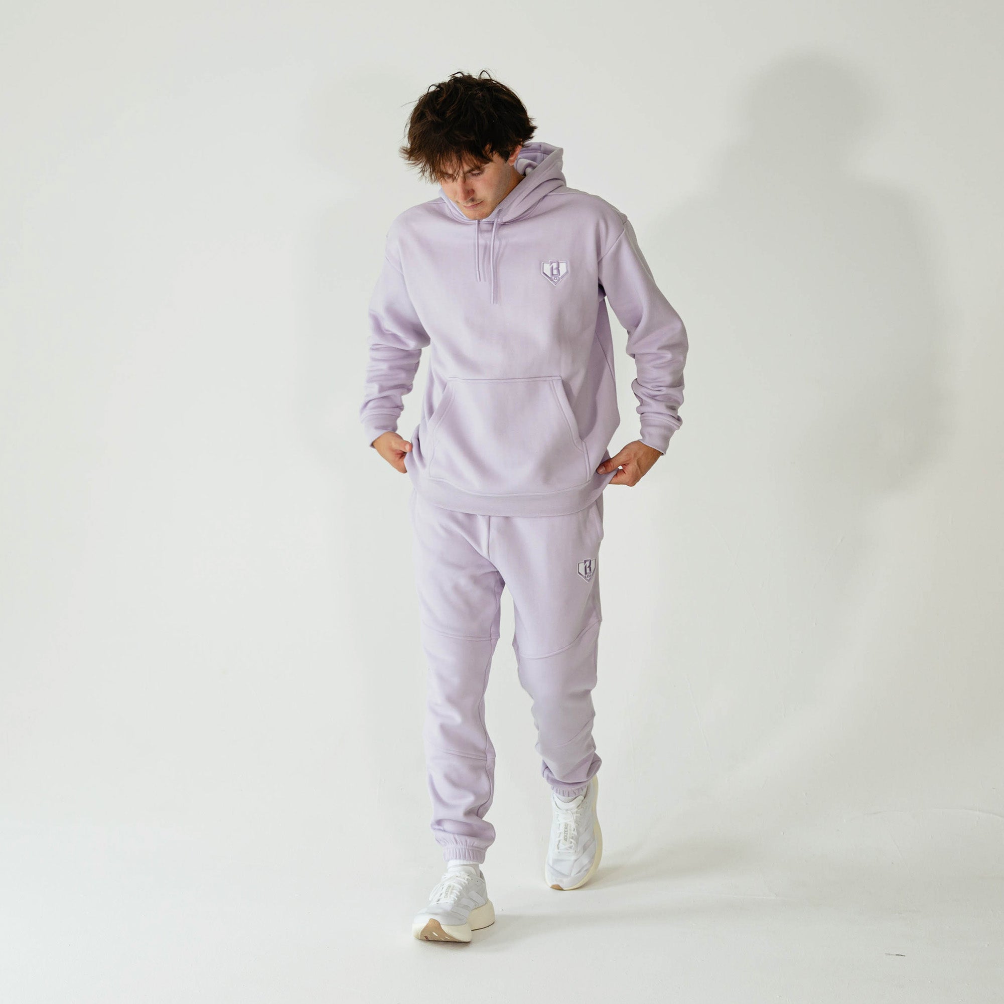 Adult model wearing Purple Baseline joggers