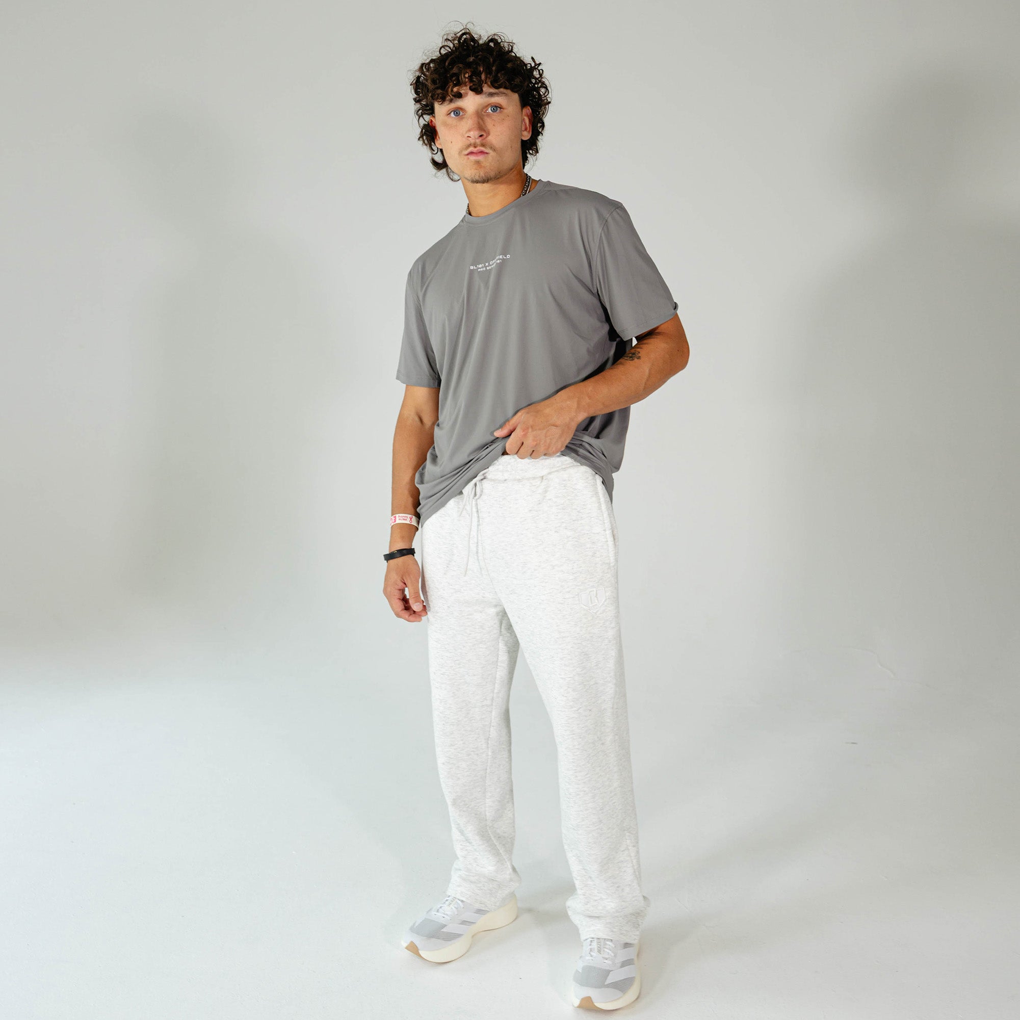 Adult model wearing Gray Baseline Straight Leg sweatpants