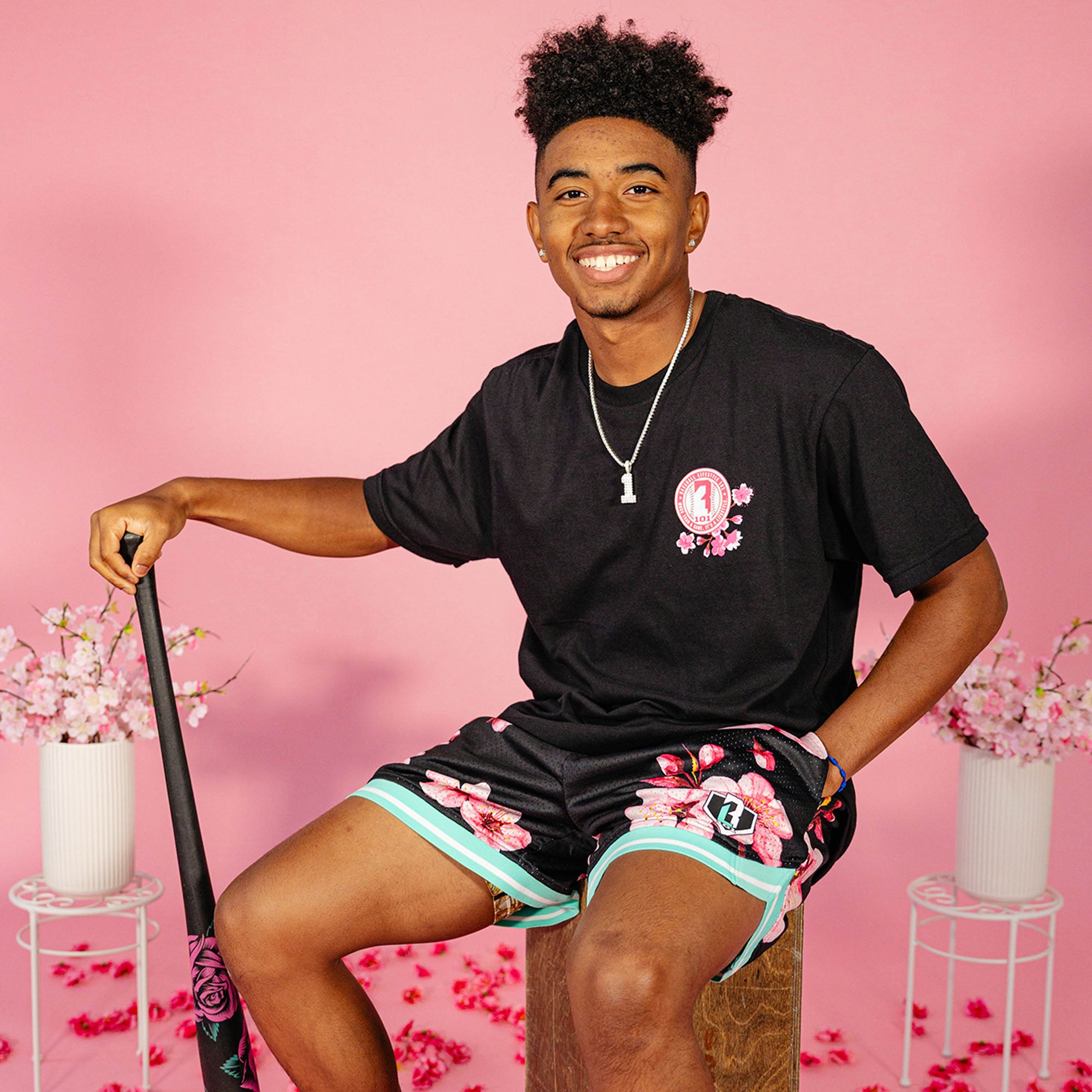Cherry Blossoms Court Shorts - Black - Baseball Lifestyle 101