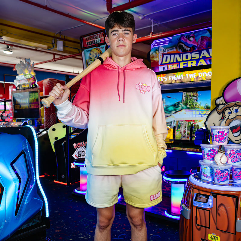 Adult model wearing Cotton Candy Pink Lemonade shorts