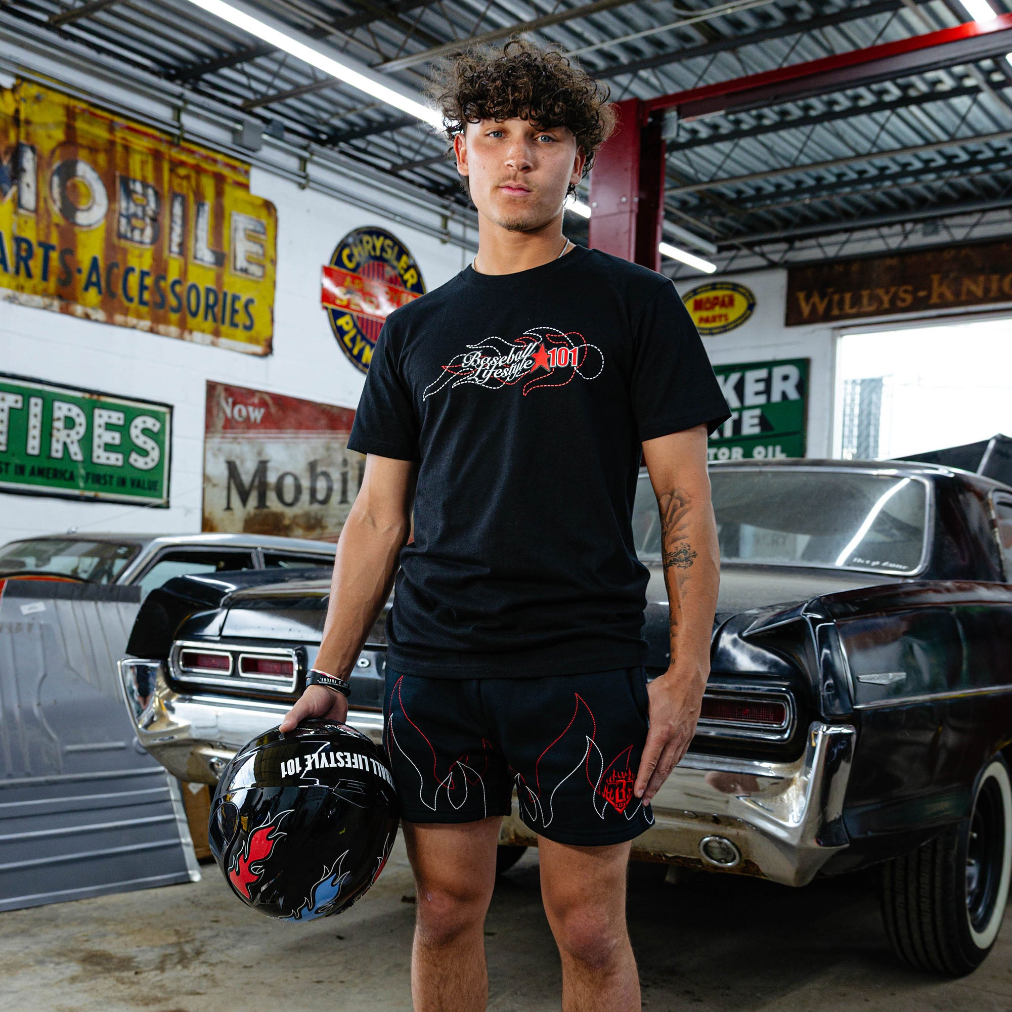 Flames Stitched Tee - Baseball Lifestyle 101
