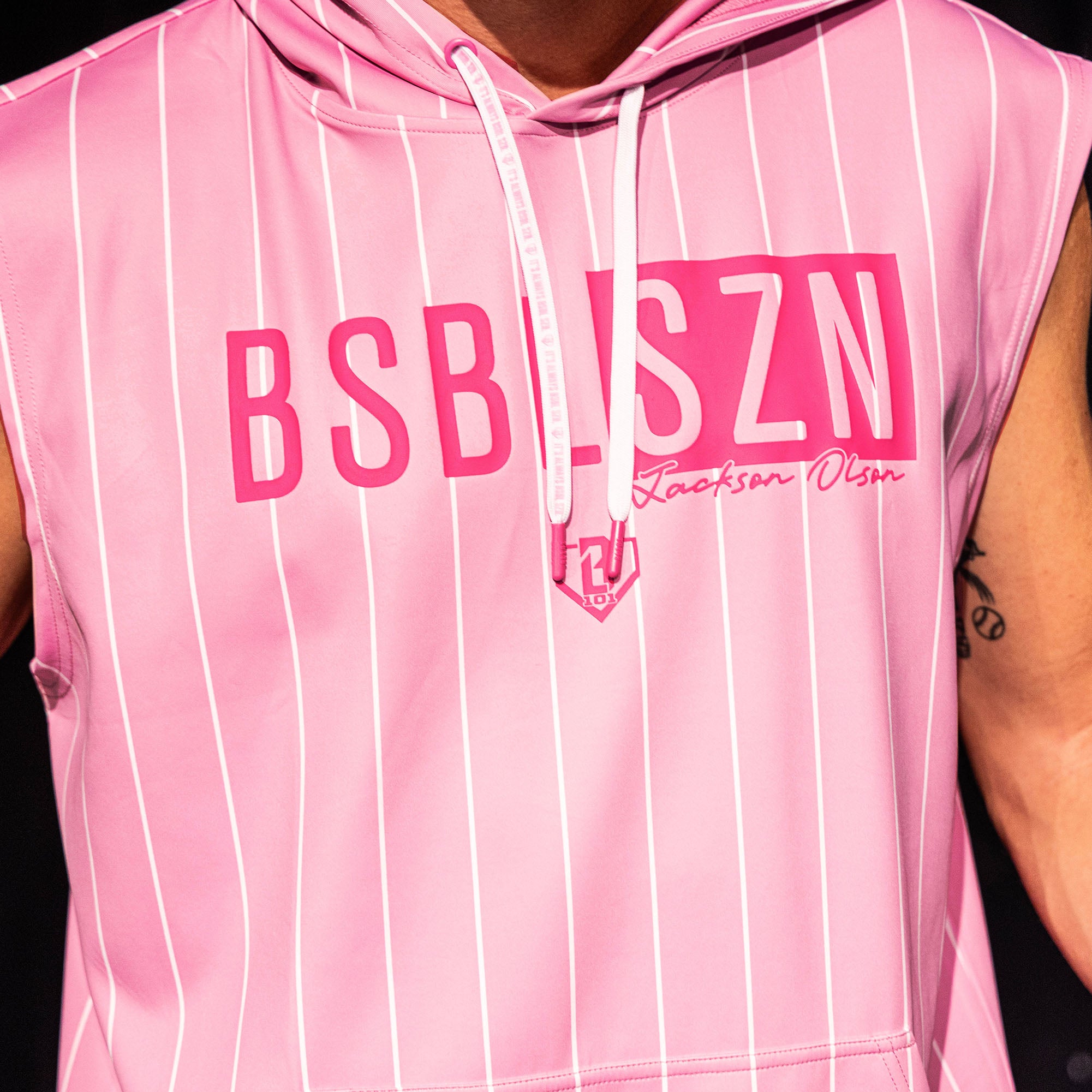 BSBL-SZN Sleeveless Hoodie V3 - Pink Pinstripes - Baseball