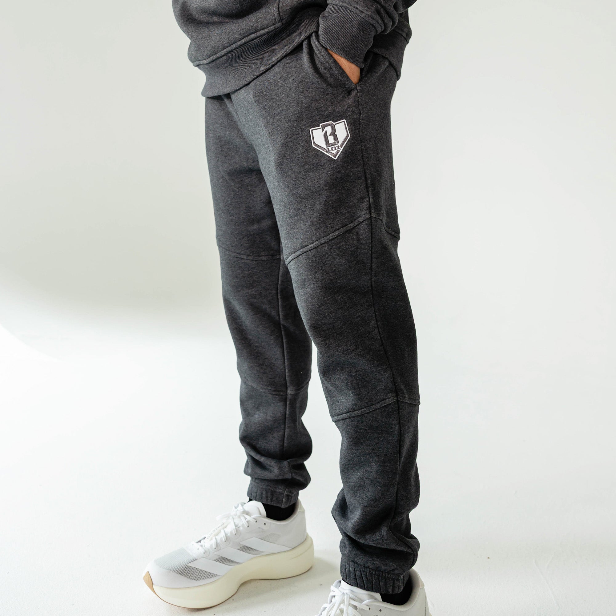 Adult model wearing Gray Baseline joggers