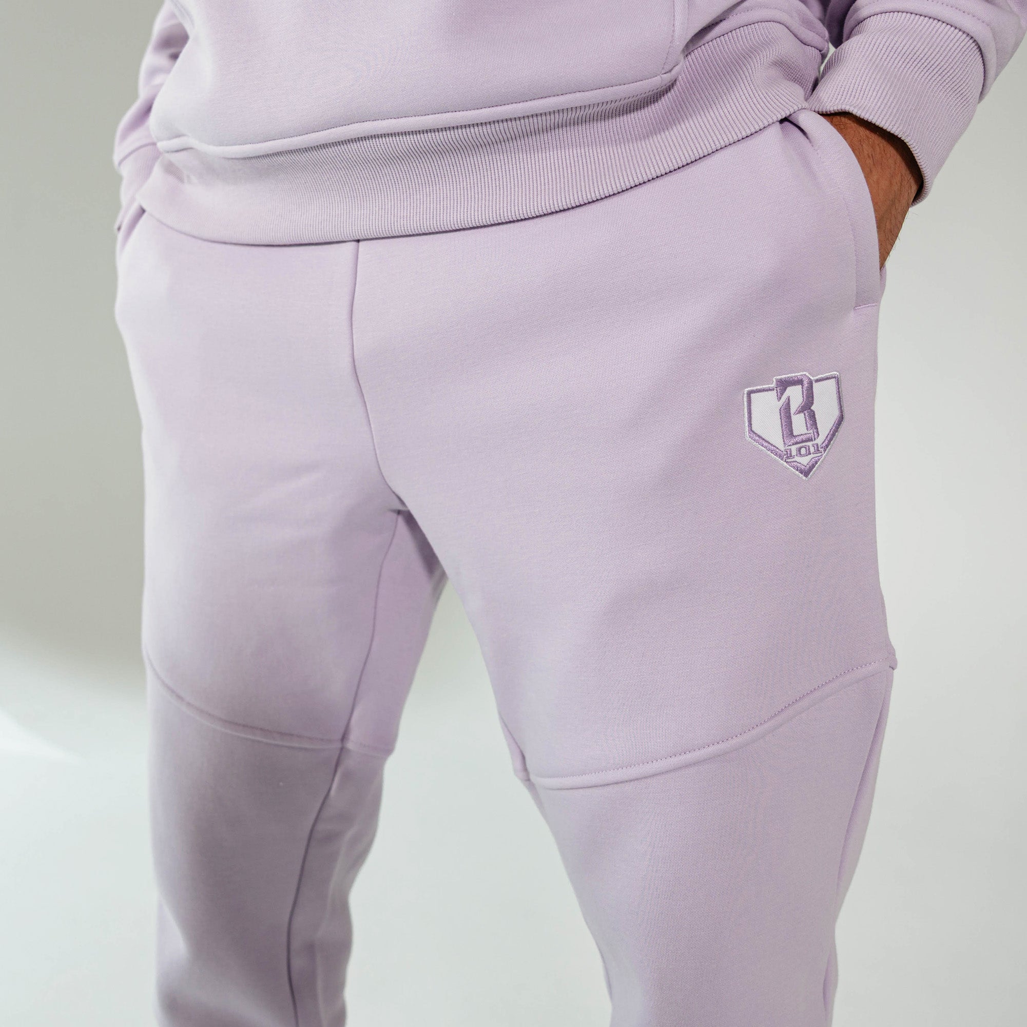 Adult model wearing Purple Baseline joggers