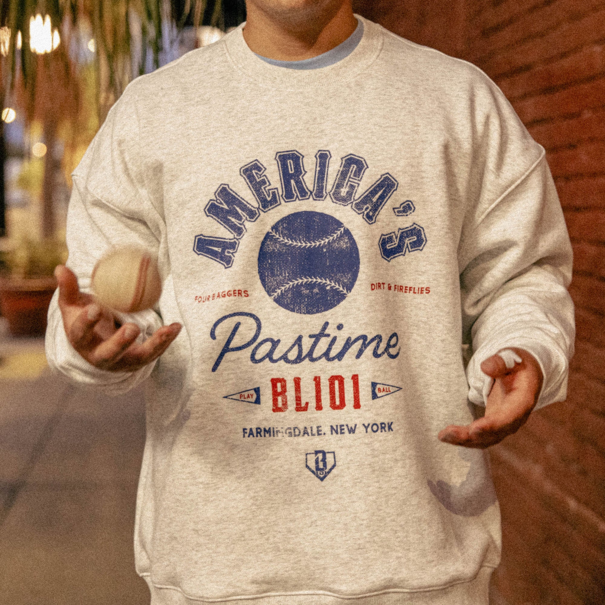 Americas Pastime Crewneck - Heather Gray - Baseball Lifestyle 101