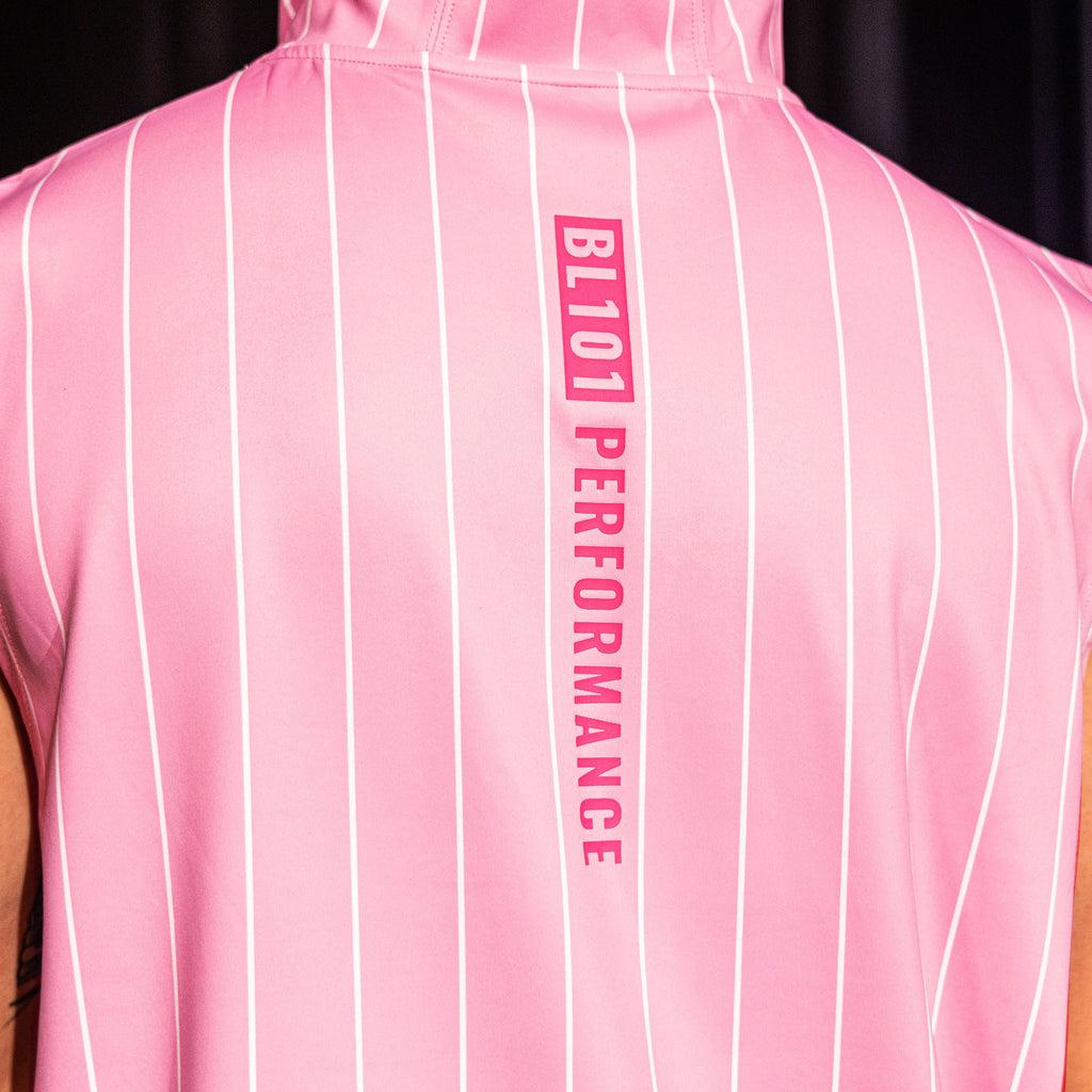 Bl101 Performance BSBL-SZN Sleeveless Hoodie V3 - Pink Pinstripes - Baseball Lifestyle 101