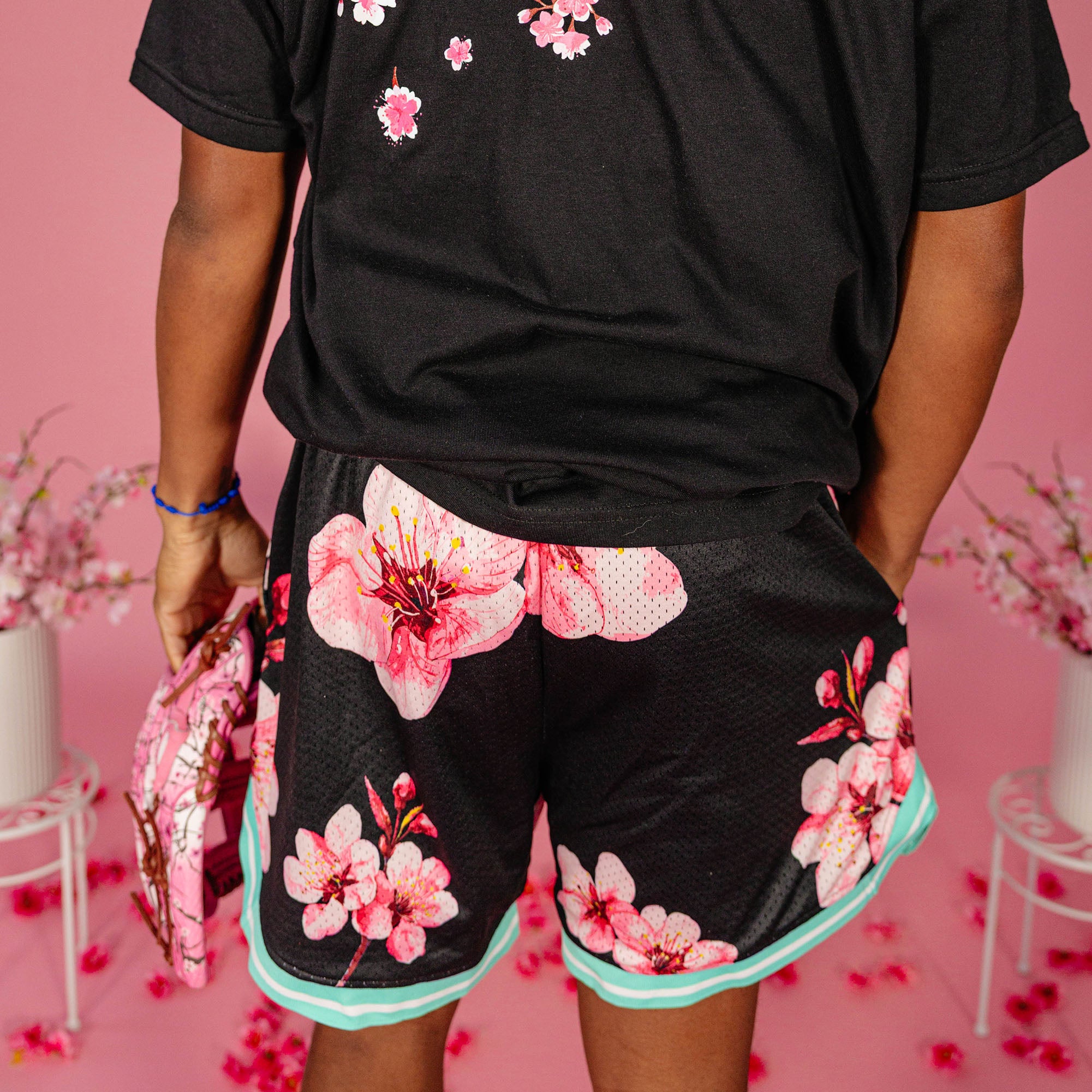 Cherry Blossoms Court Shorts - Black - Baseball Lifestyle 101