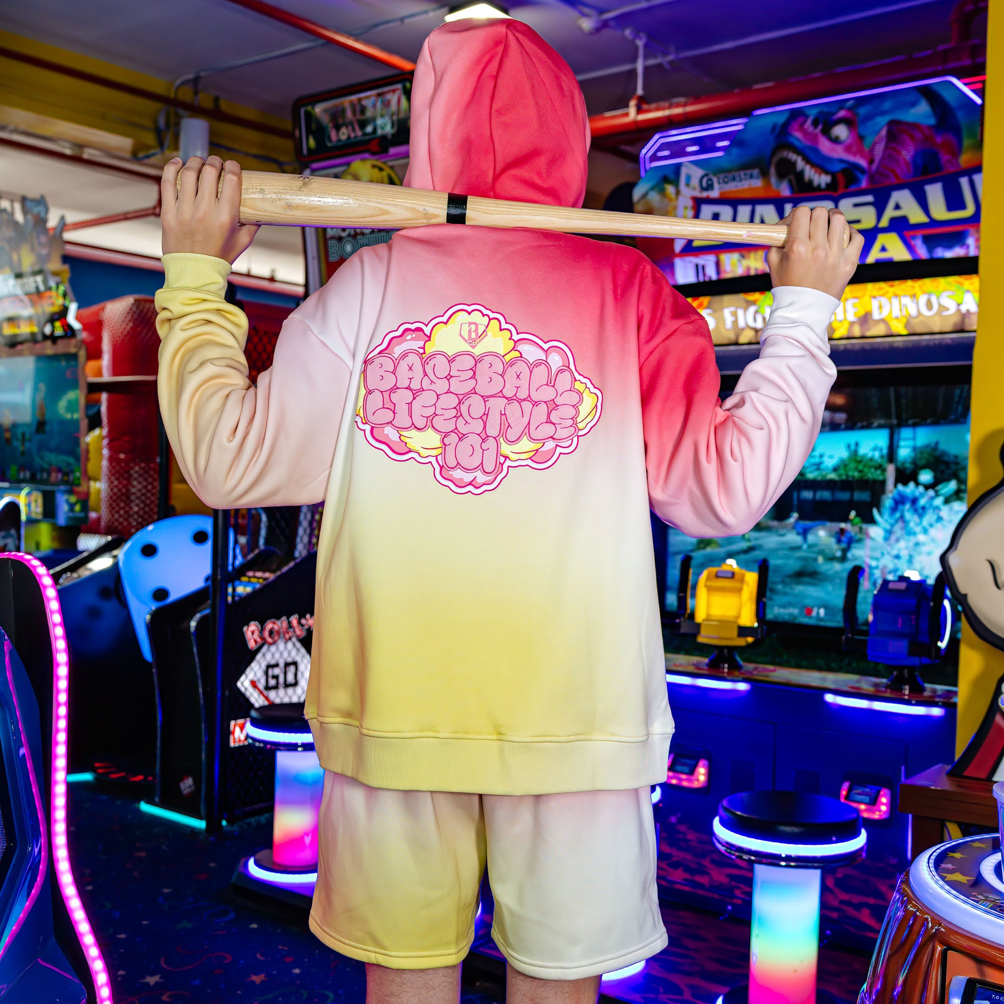 Adult model wearing Cotton Candy Pink Lemonade shorts