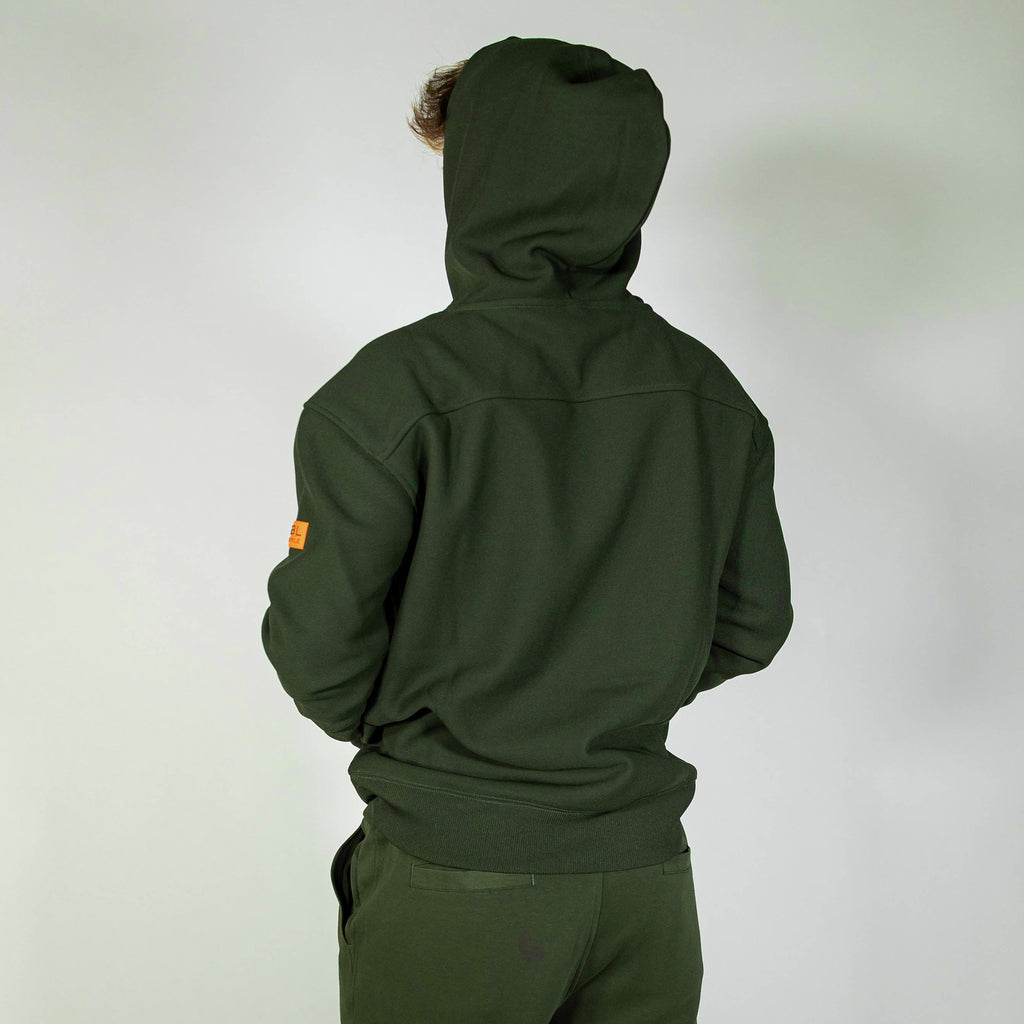Adult model wearing green Realtree Legacy Off-Field Waffle Performance Camo hoodie