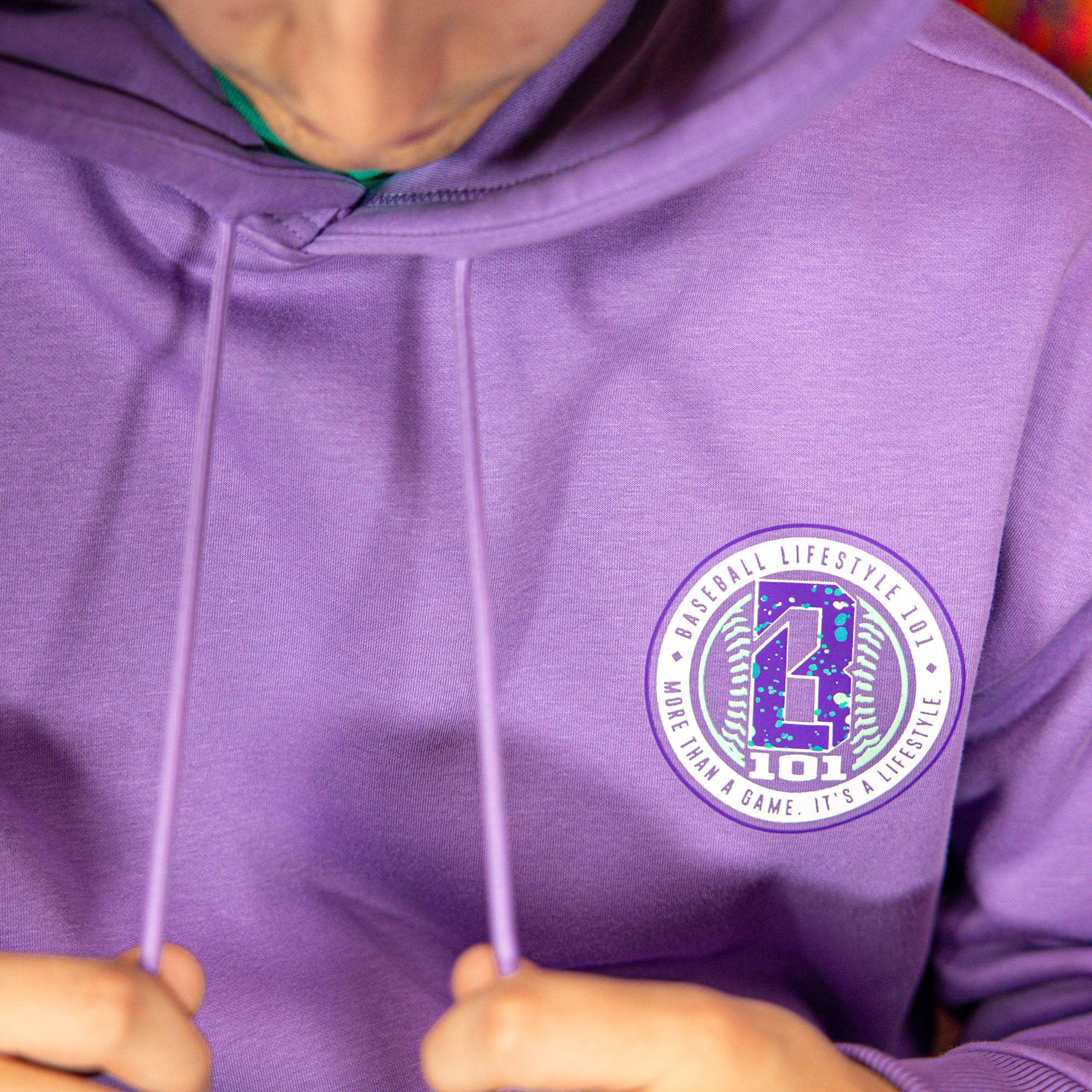 Purple hoodie with a small BL101 logo on the chest
