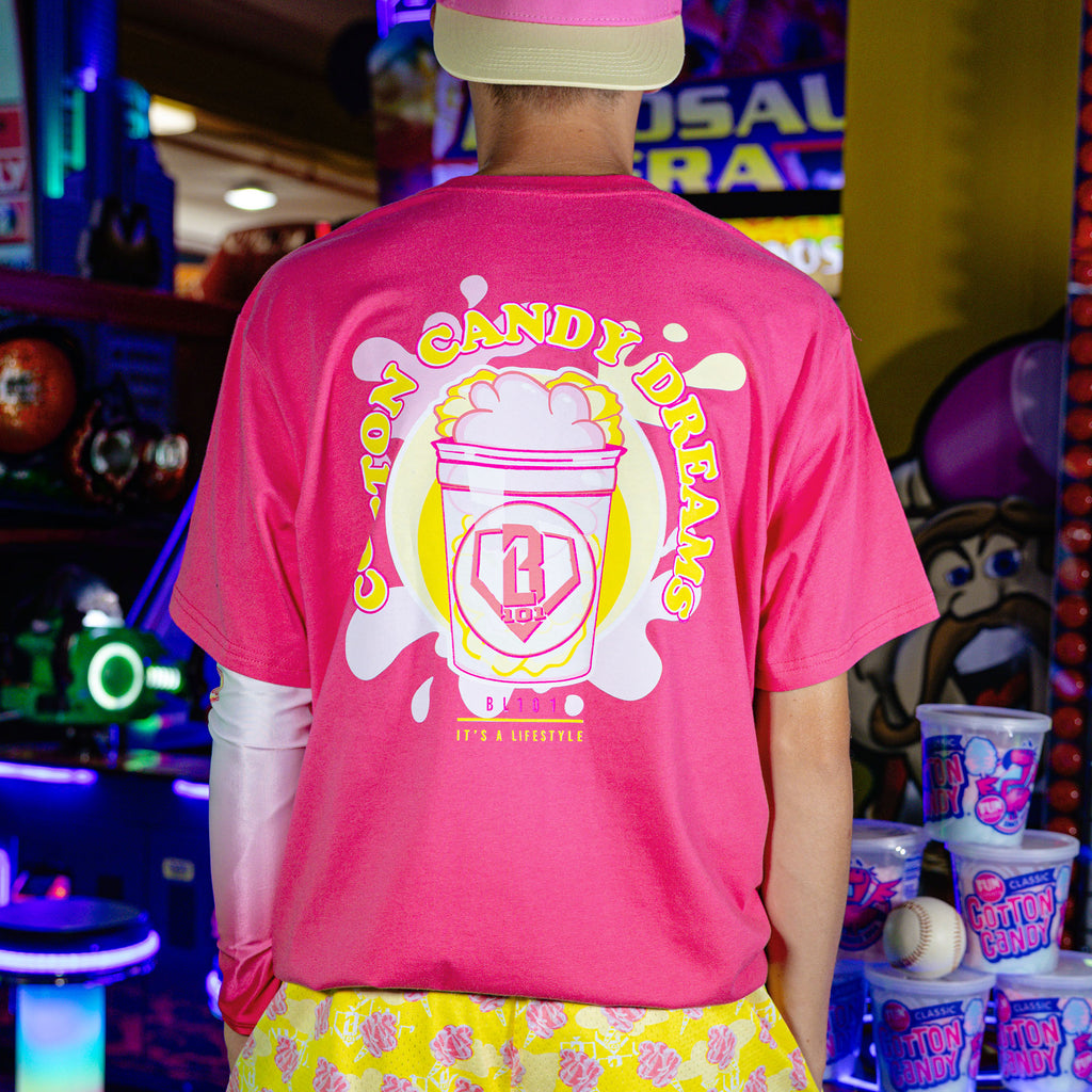 Adult model wearing Sweet Spot Pink Lemonade graphic tee