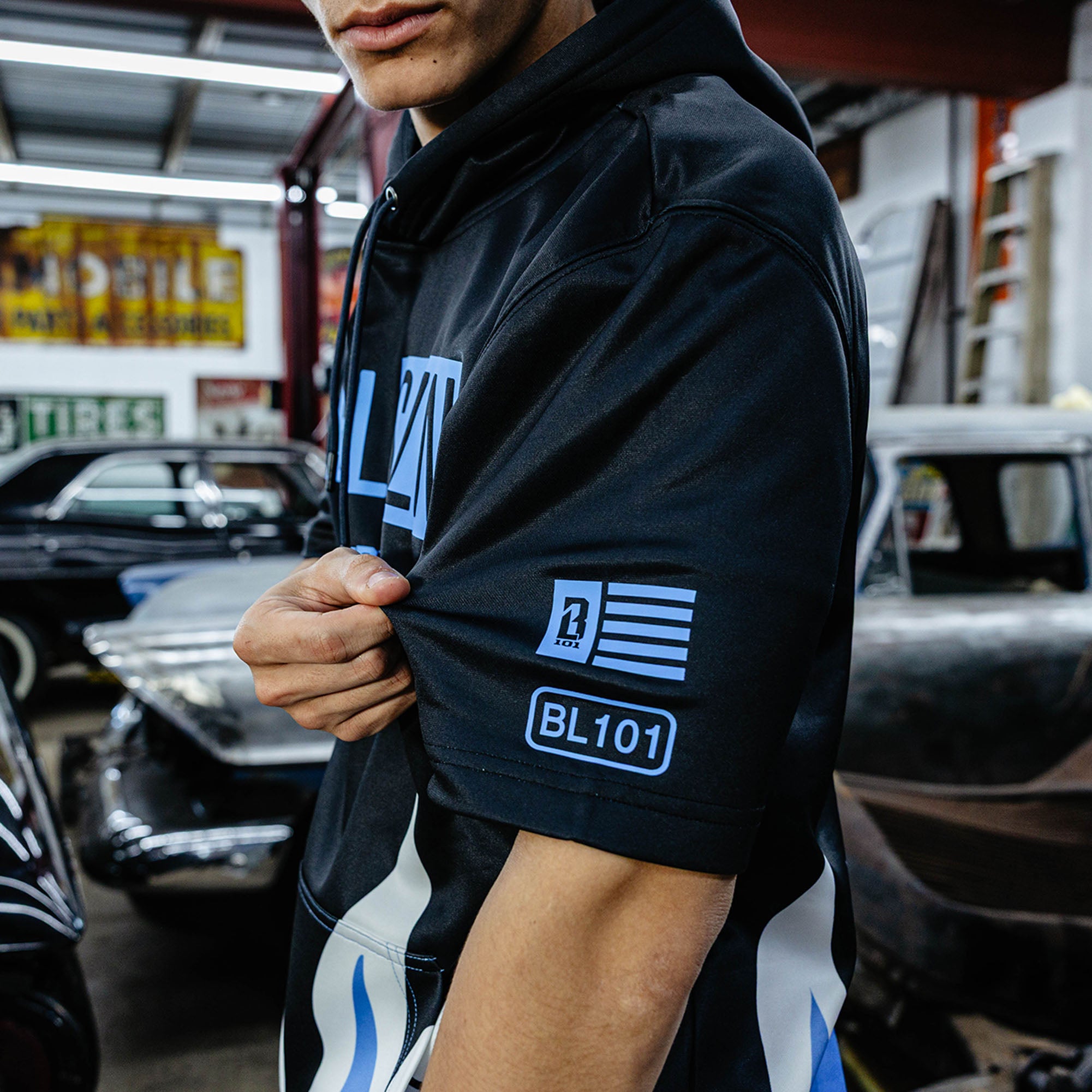 BSBL-SZN V2 Short Sleeve Hoodie - Flames Blue - Baseball Lifestyle 101