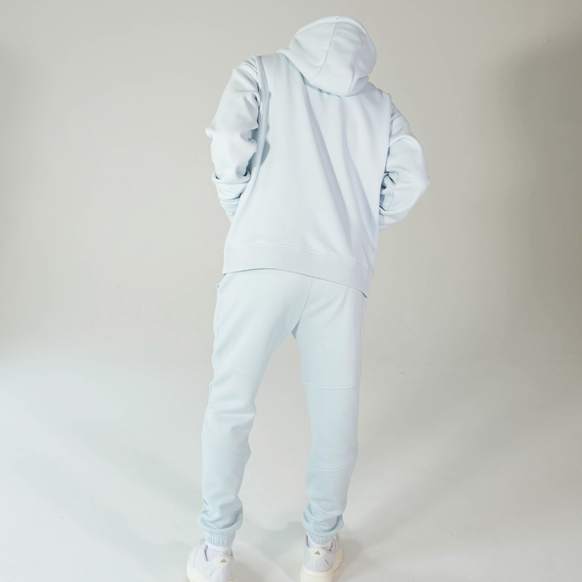 Adult model wearing Blue Baseline joggers