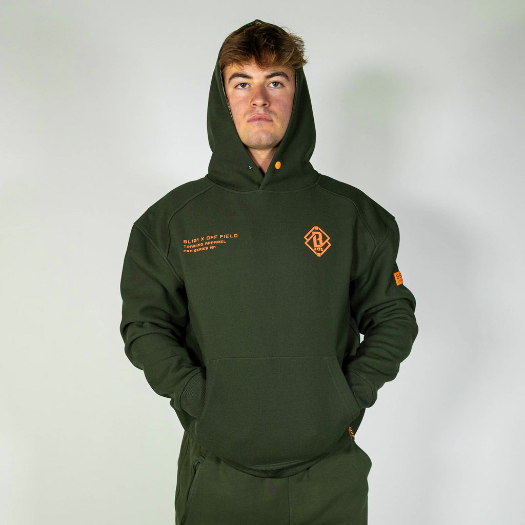 Adult model wearing green Realtree Legacy Off-Field Waffle Performance Camo hoodie