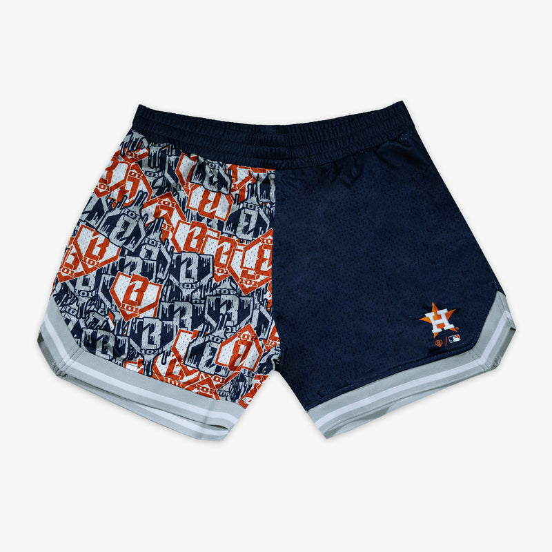 Blue shorts with "Houston Astros Sticker Court" design - front view