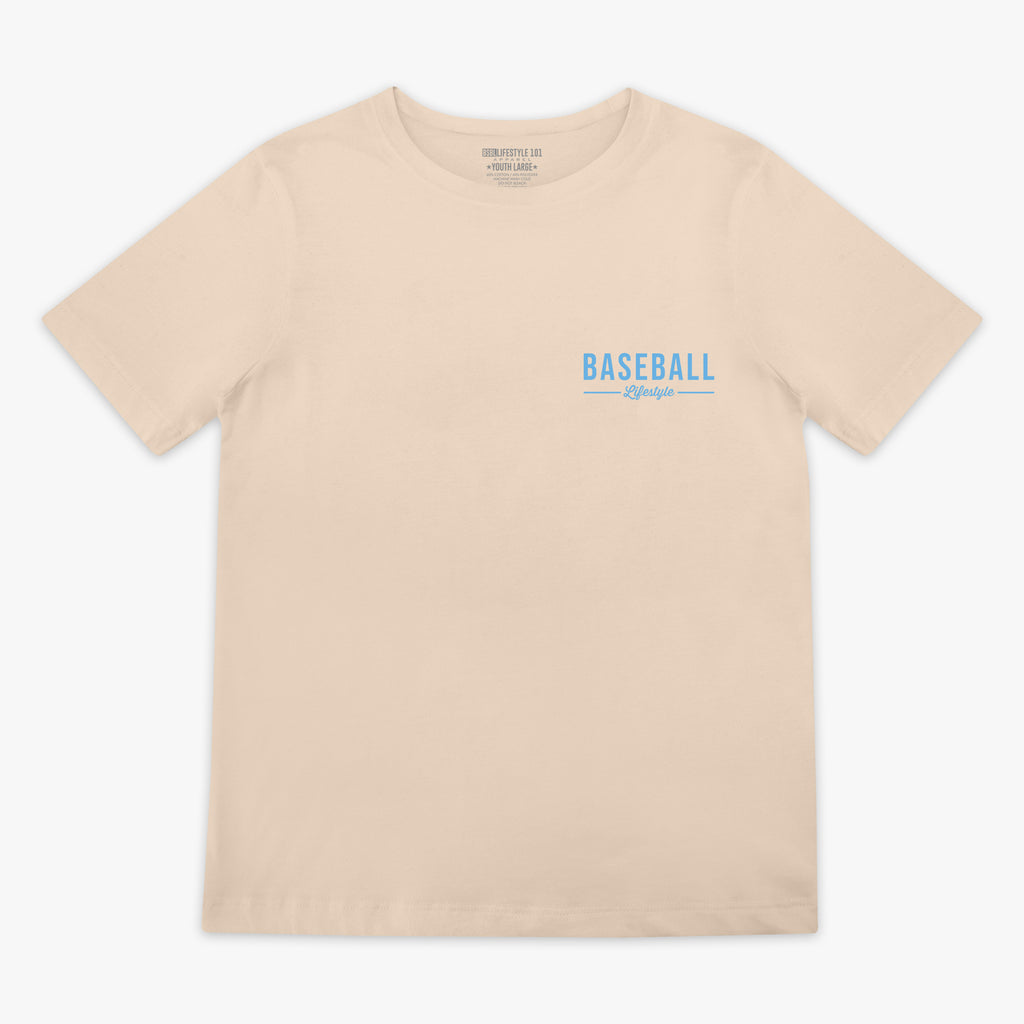 Beige t-shirt with 'BASEBALL Lifestyle' text on a white background
