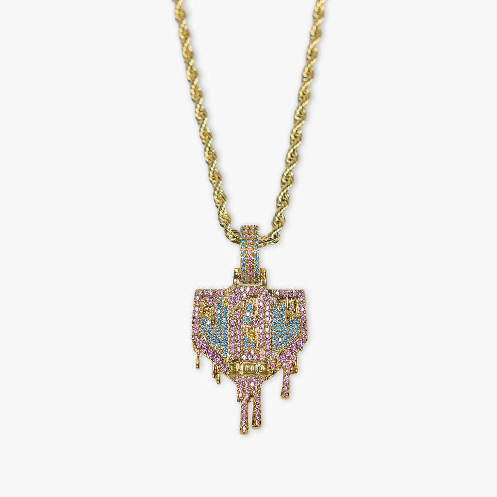 Yellow Gold BL101 Drip Plate necklace on white background