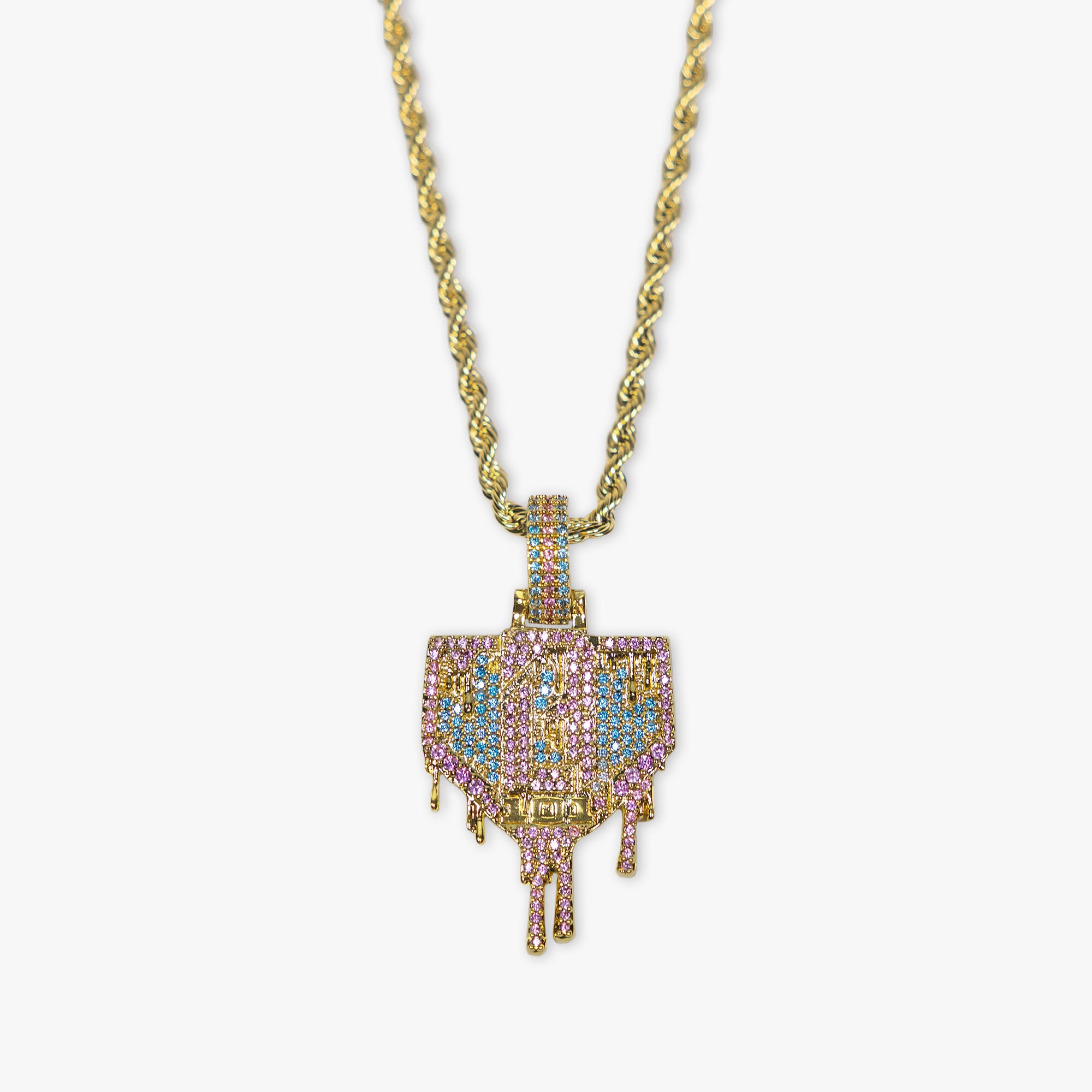 Yellow Gold BL101 Drip Plate necklace on white background