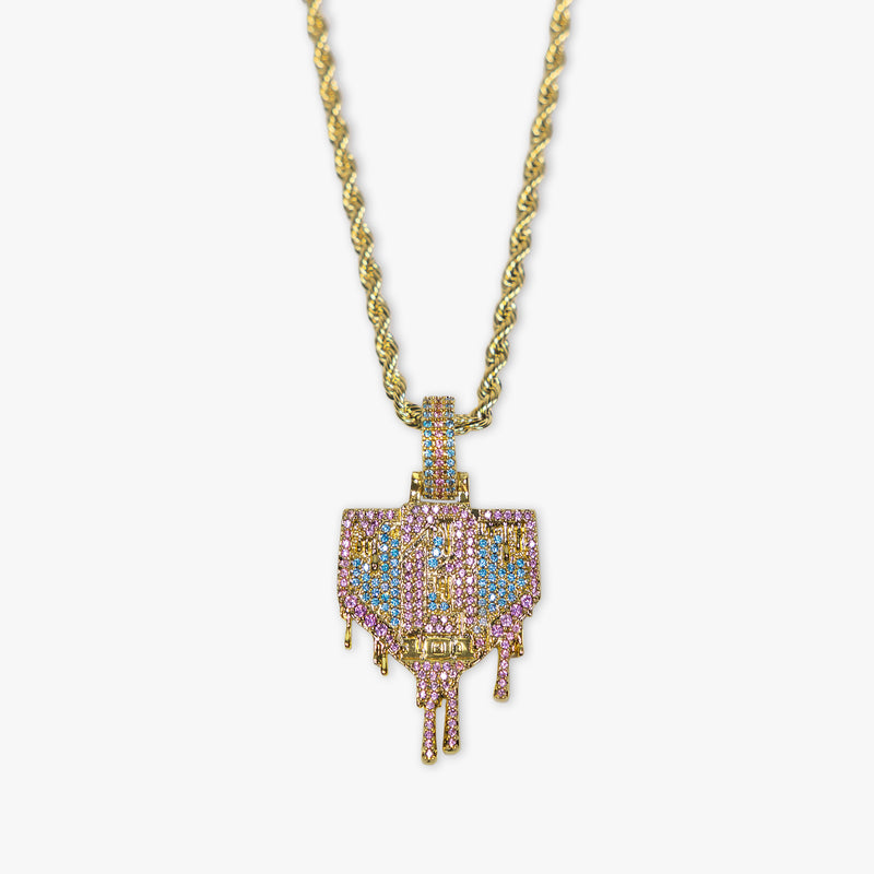 Yellow Gold BL101 Drip Plate necklace on white background