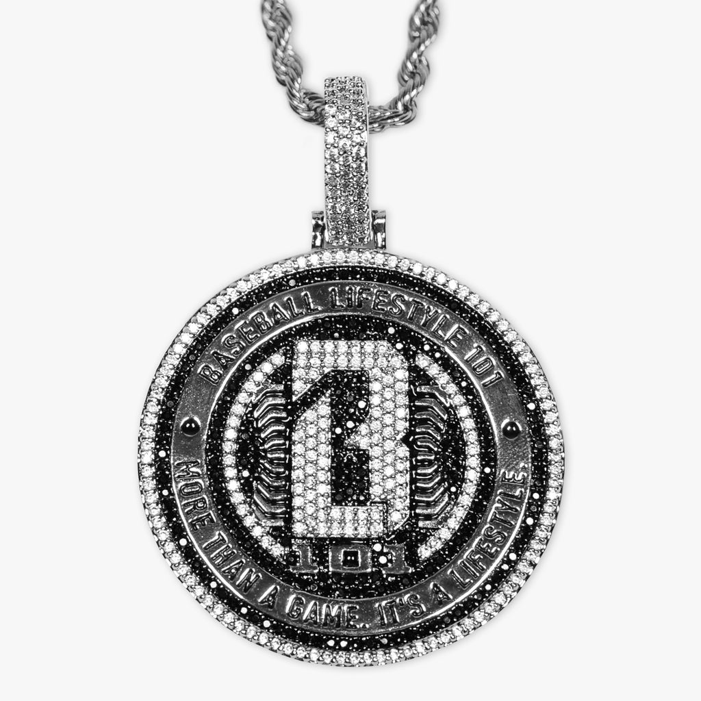 White Gold BL101 Medallion necklace on white background