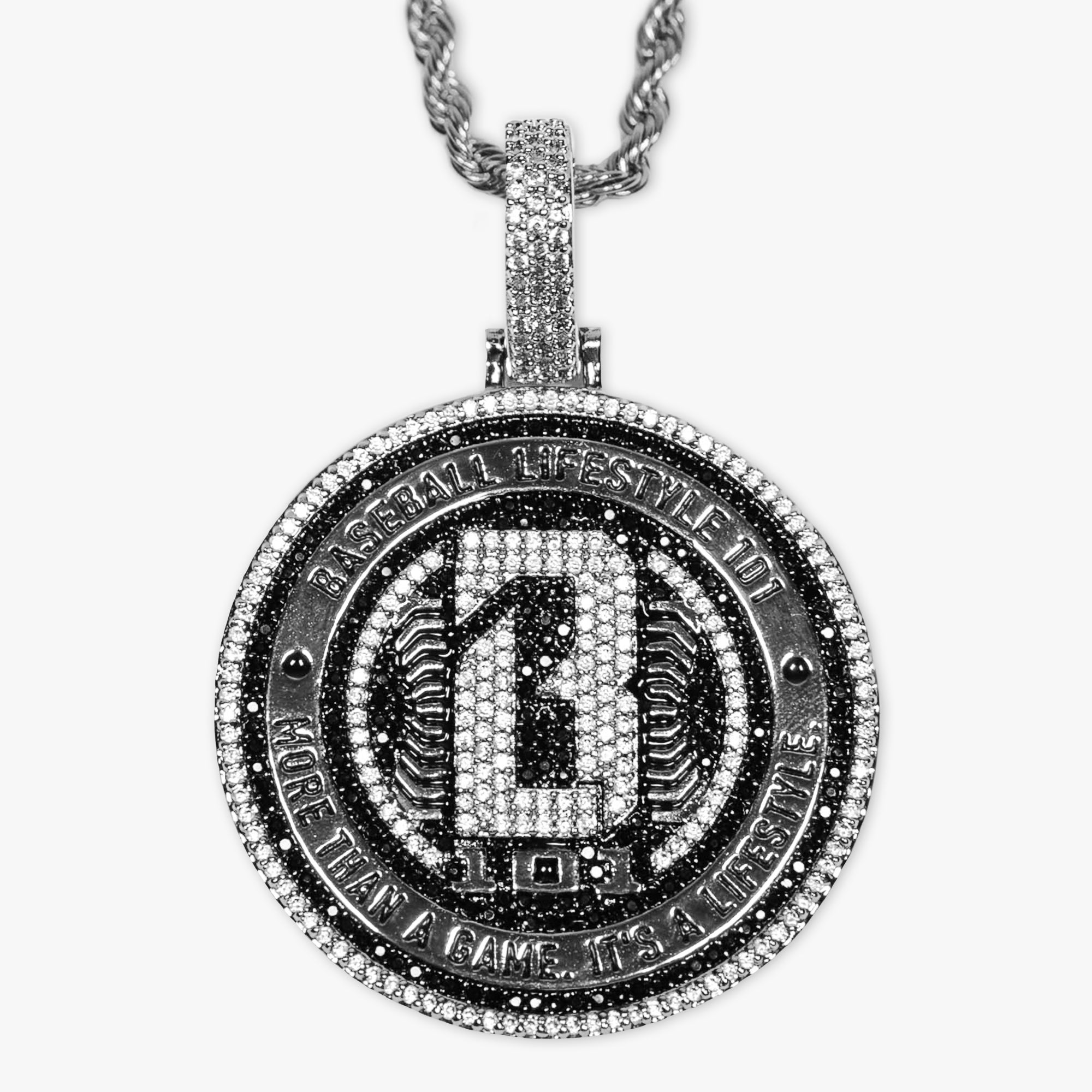 White Gold BL101 Medallion necklace on white background