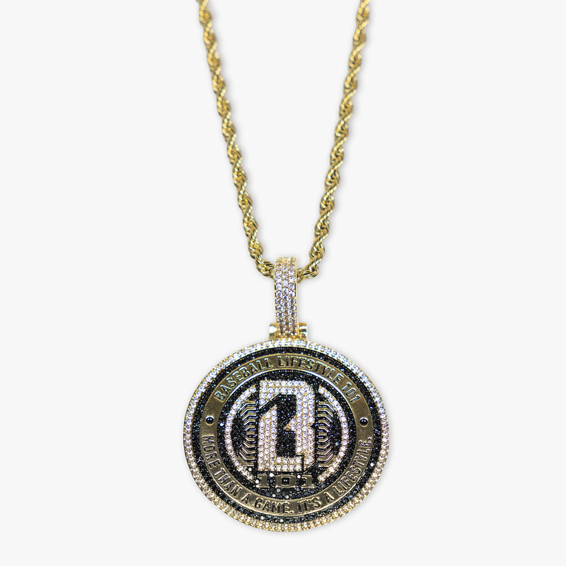 Yellow Gold BL101 Medallion necklace on white background