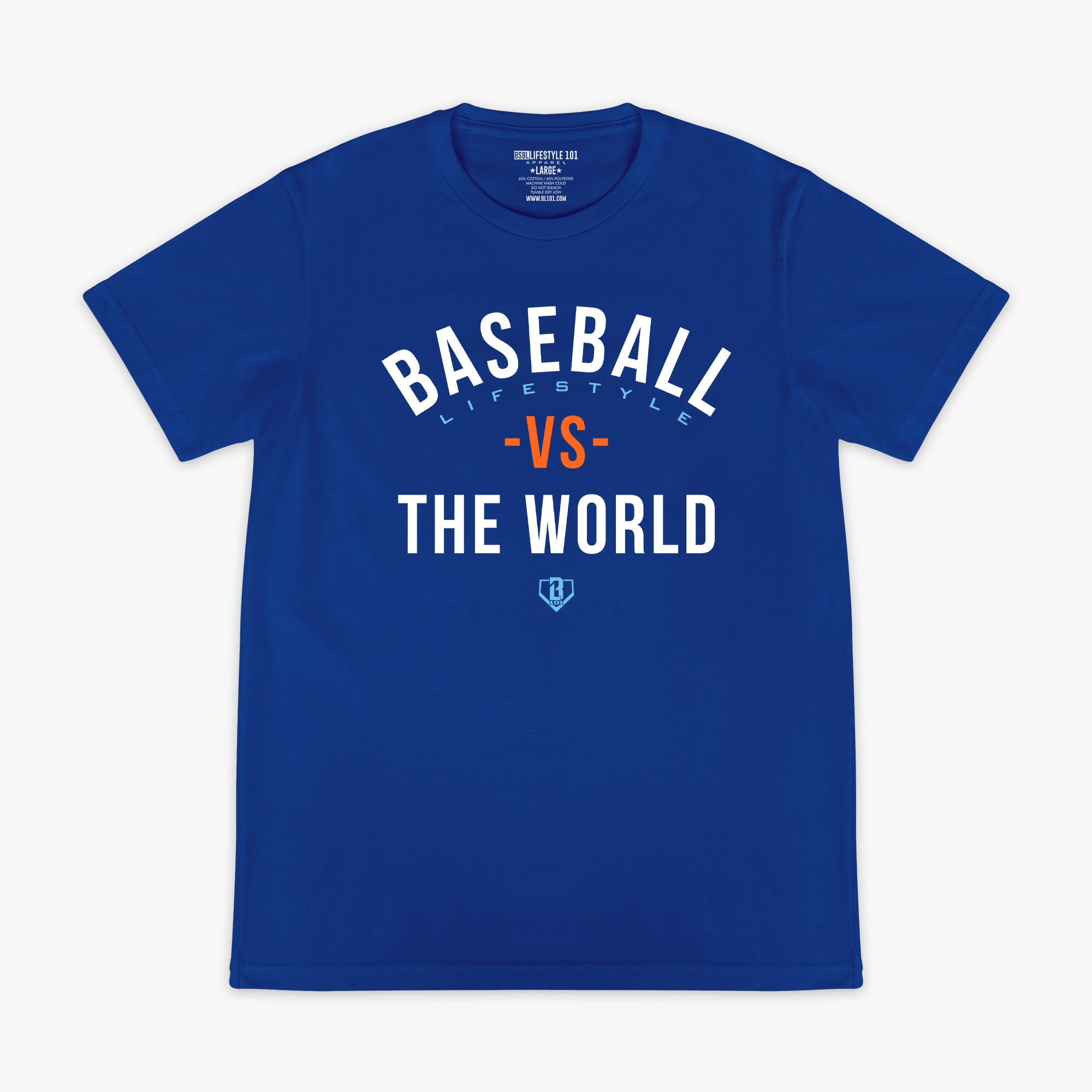 Navy BL101 Vs The World graphic tee — front view
