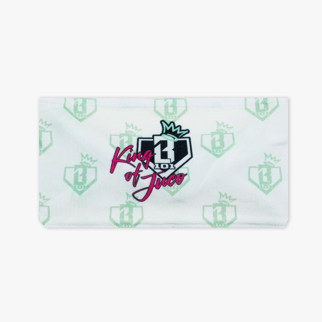 White headband with "BL101 X Eric Sim" design — product view