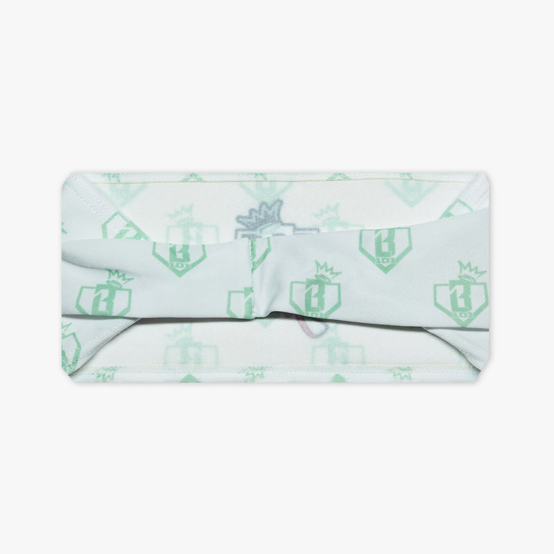 White headband with "BL101 X Eric Sim" design — product view