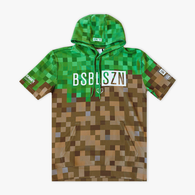 Multi-Color BL101 X Minecraft BSBL-SZN V3 Grass Block short sleeve hoodie — front view