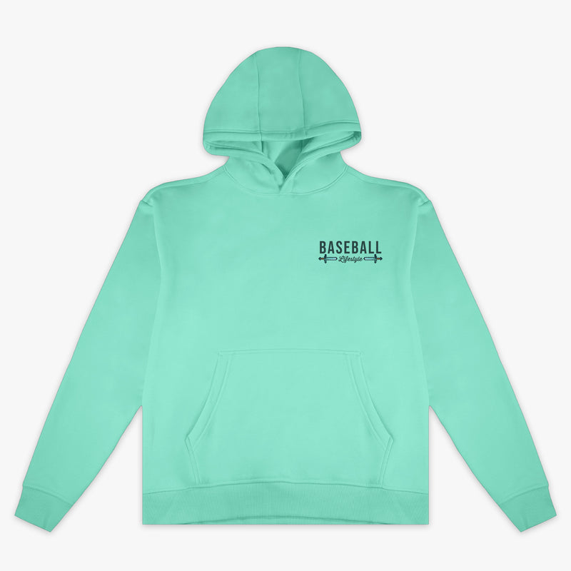Teal youth hoodie with "BL101 X Minecraft Diamond Sword Authentic" design — front view