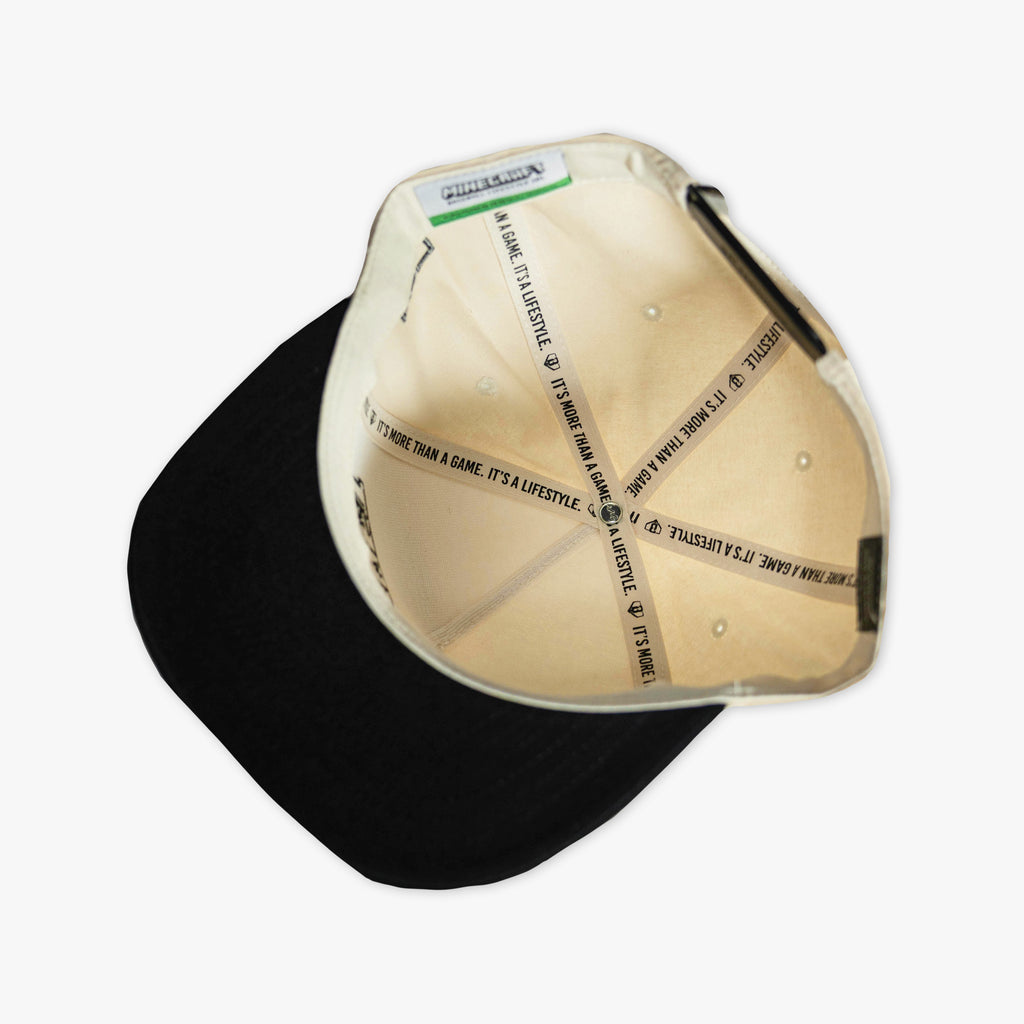 Adult model wearing black and white hat with "BL101 x Minecraft Sword" design