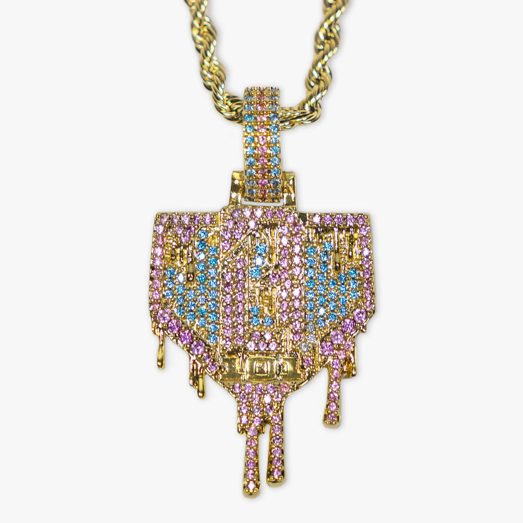 Yellow Gold BL101 Drip Plate necklace on white background