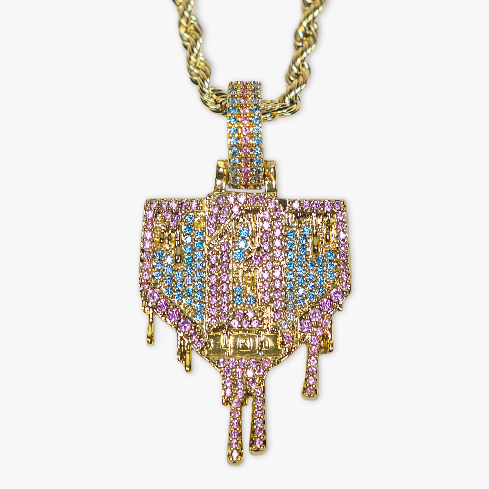 Yellow Gold BL101 Drip Plate necklace on white background