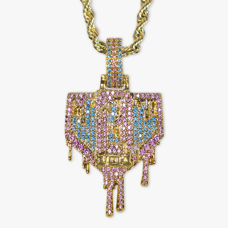 Yellow Gold BL101 Drip Plate necklace on white background