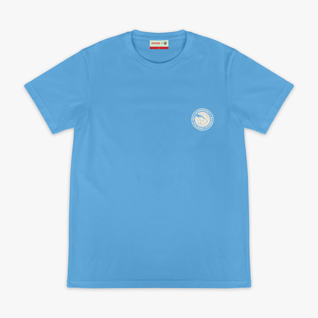 Graphic tee with “BL101 x Monopoly” design — front view