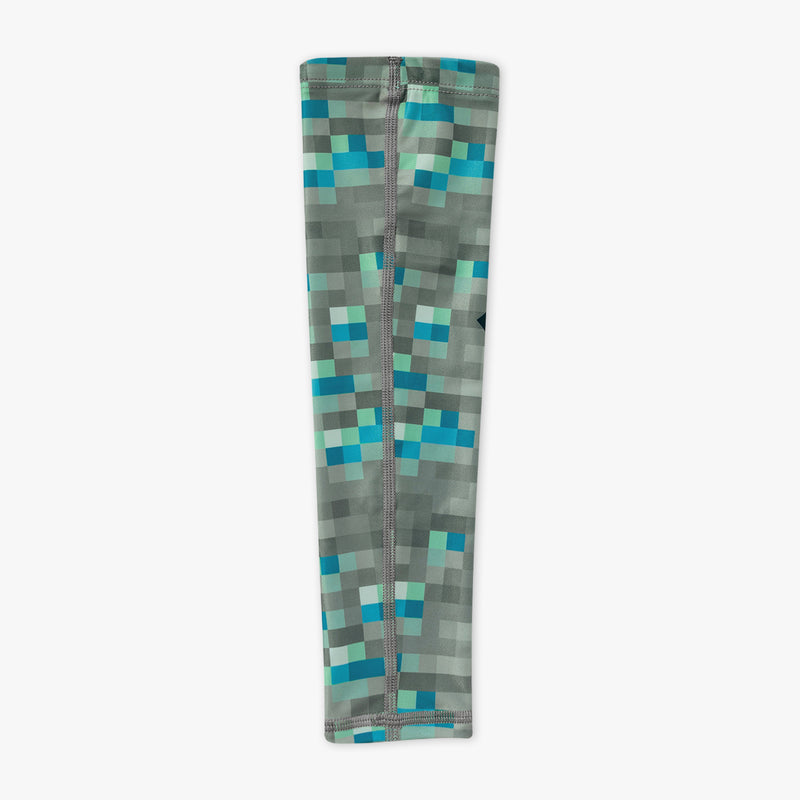Gray arm sleeve with "BL101 X Minecraft Diamond Mining" design — back view