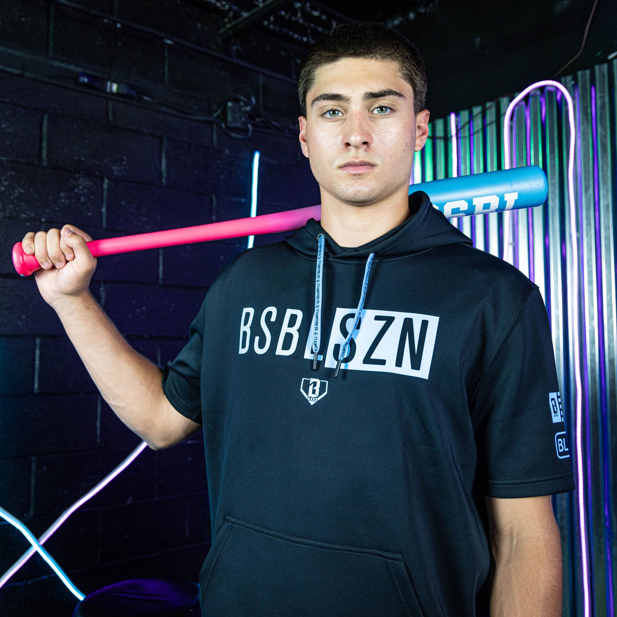BSBL-SZN Short Sleeve Hoodie V3 - Black/Light Blue - Baseball