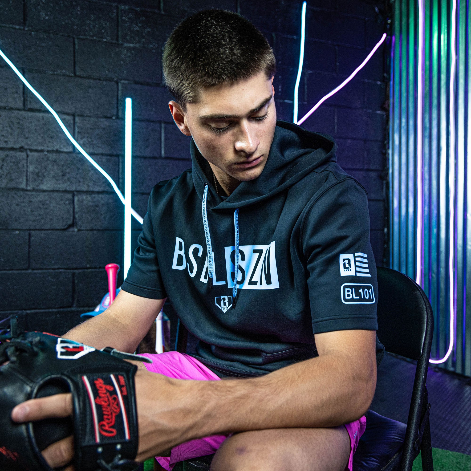 bal（バル）　gameshirt サイズXL（3） BSBL-SZN Short Sleeve Hoodie V3 - Black/Light Blue - Baseball