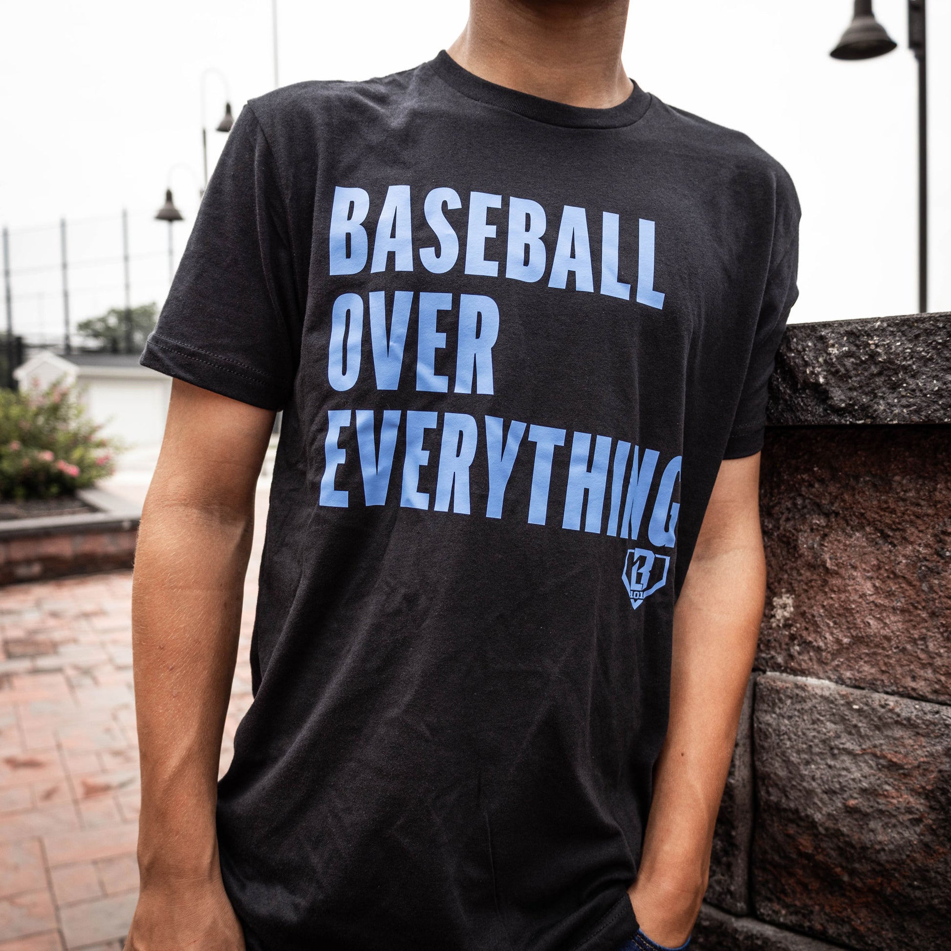 black baseball tshirt, baseball over everything