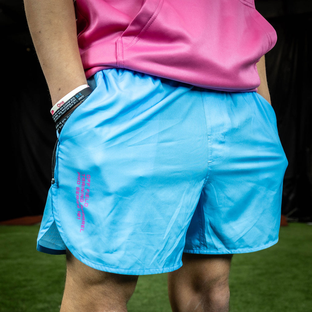 Adult model wearing blue Pro Series with Liner shorts